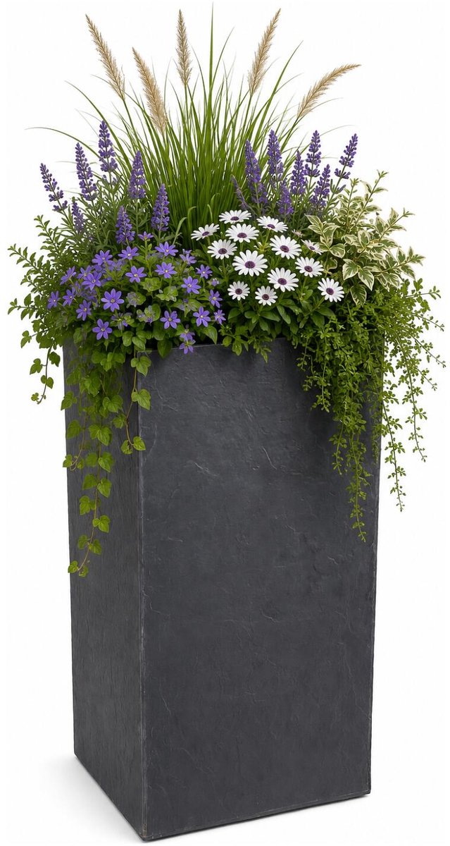 EDA Bloempot / plantenpot Volcano hoog - kunststof - antraciet - 40 x 80 cm - dubbelwandig - binnen / buiten