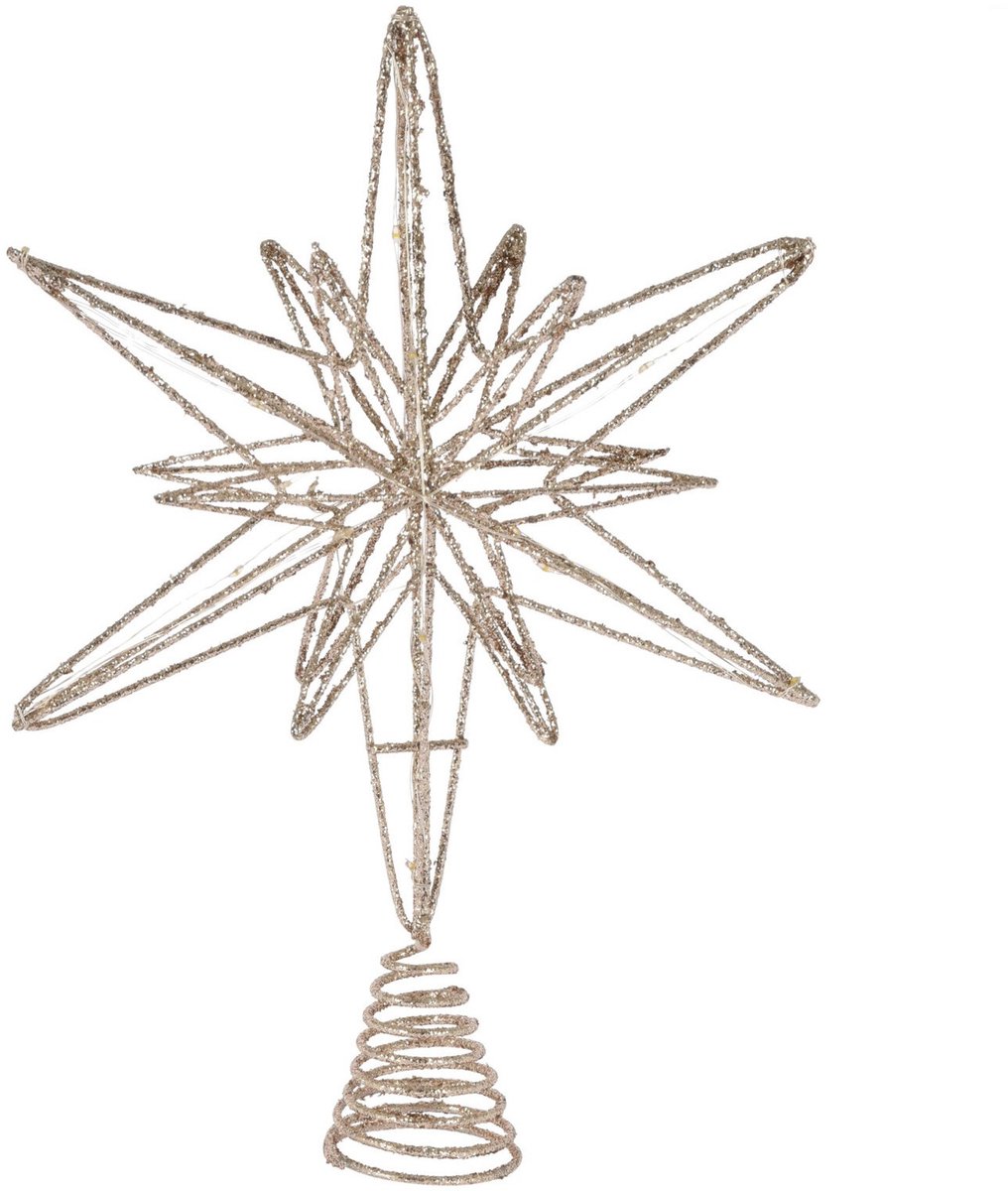 Verlichte kerstboompiek ster - champagne goud - 33 cm - 20 LED lampjes - warm wit licht – foto 2