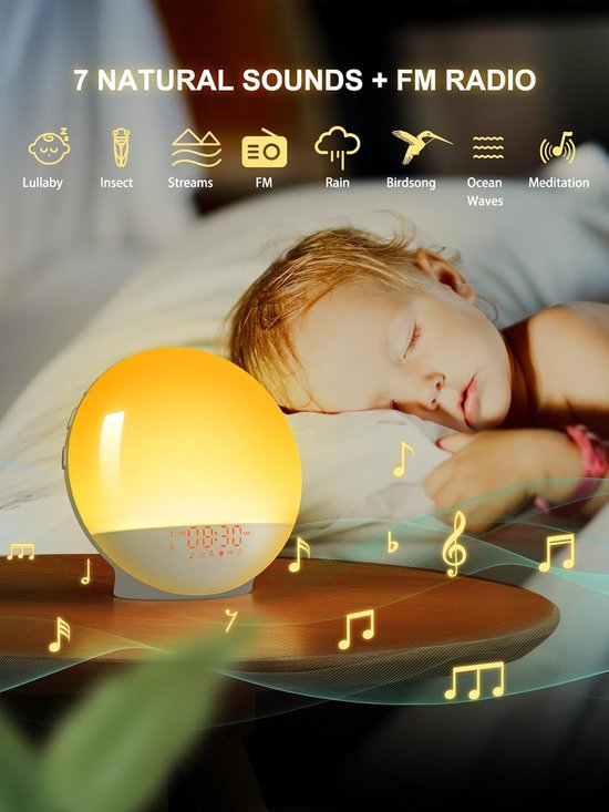Wekker Lamp - Nachtlampje Wake-up Light - Rustig Ontwaken - Zonsopgang Simulatie - 20 Helderheid Niveaus - Geel — afbeelding 4