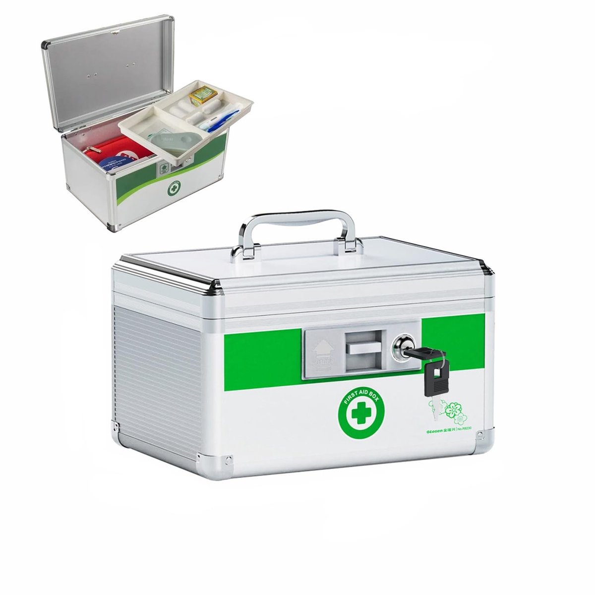 Omgoods - Medicijnkoffer met Sleutelslot en Handgreep, 25 x 17,5 x 17,5 cm
