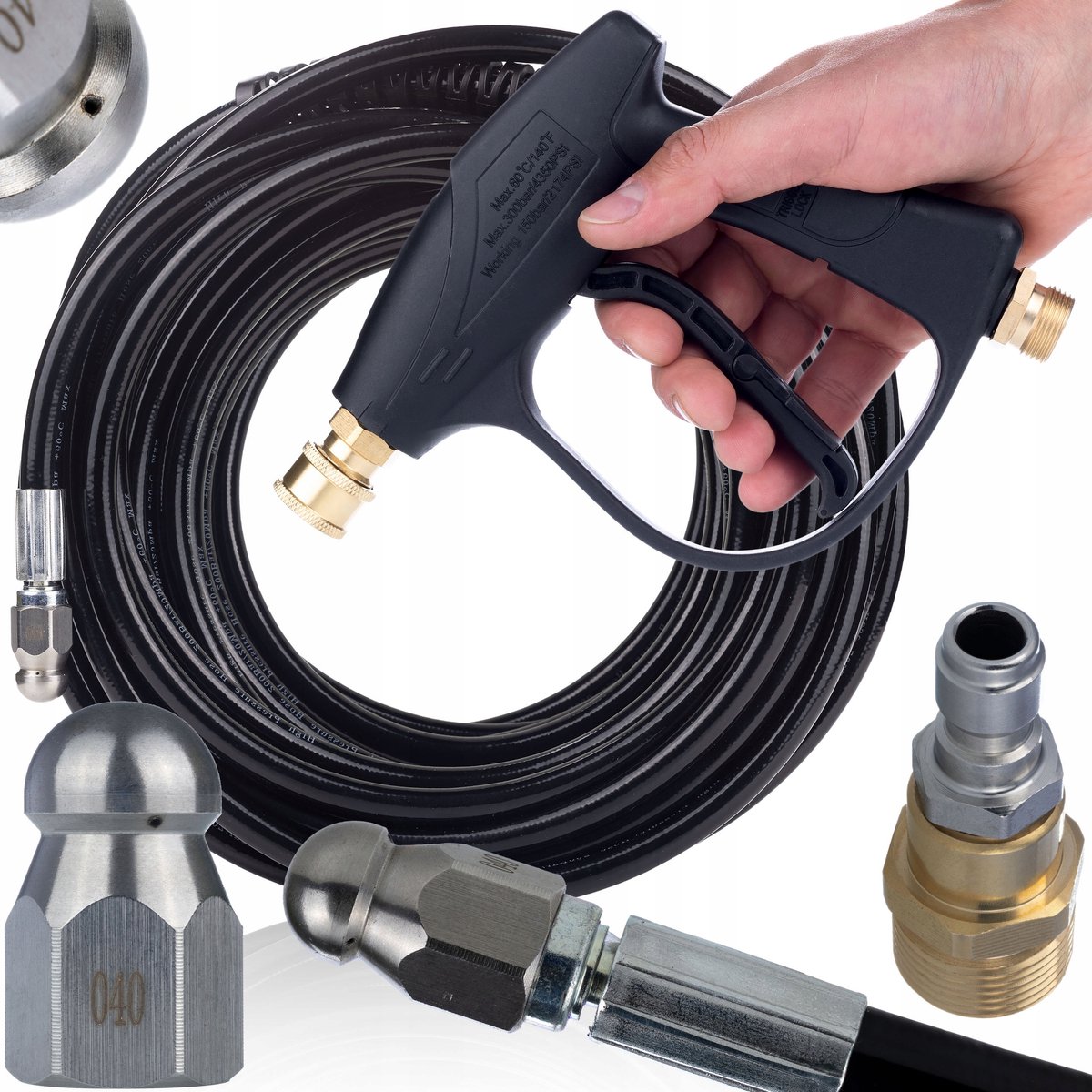 Rosfix Rioolreinigingsset Vervanging Hogedrukslang M22 20m 180bar - Pistool 300bar 1/4" - Geschikt voor Kärcher