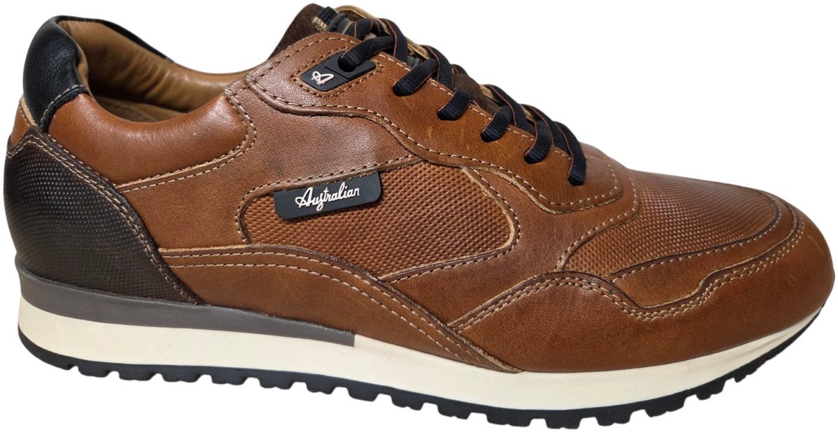 Australian Fabian DM2 Cognac Brown Black Sneakers Cognac Leer Heren - Bruin - 43