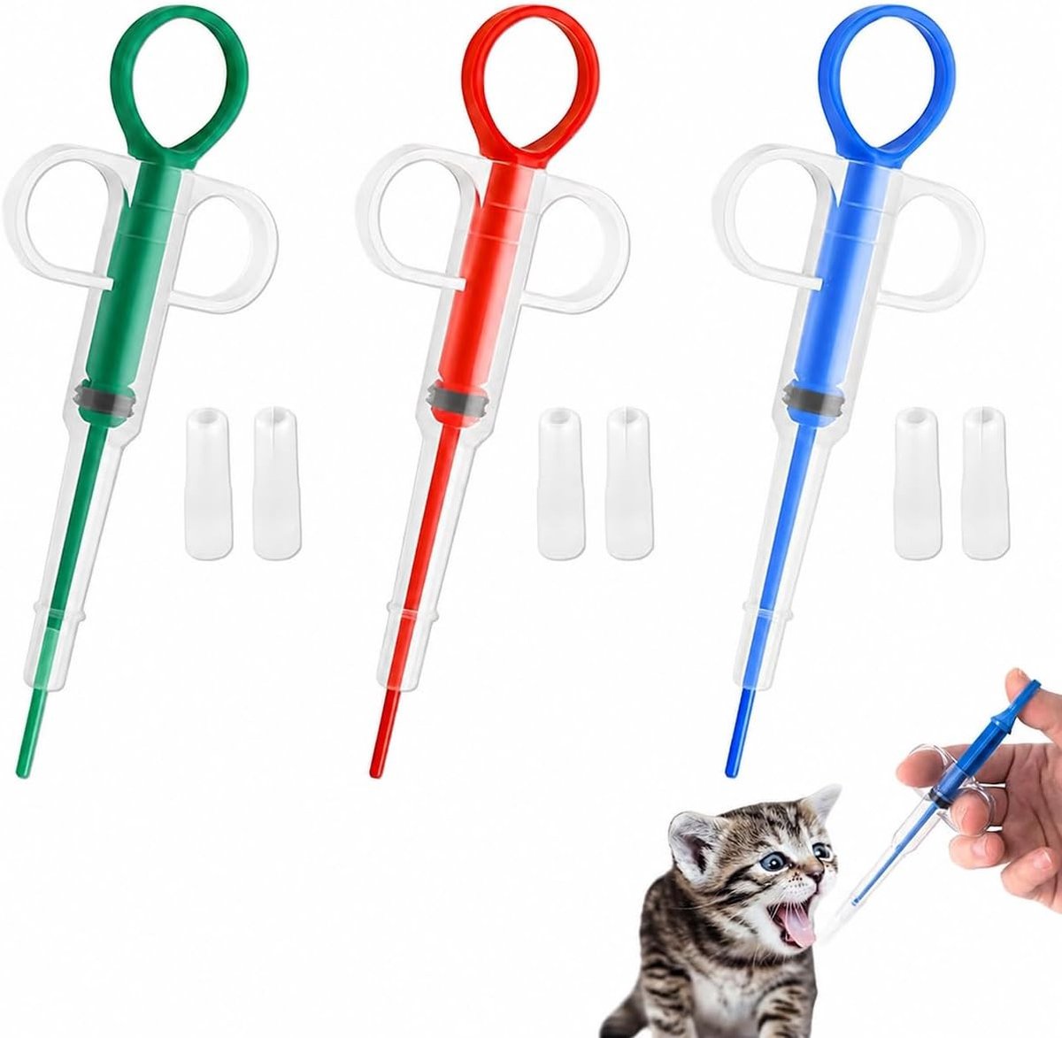 Pillenverdeler voor huisdieren - 3 stuks medicijnspuiten met siliconen punt voor honden, katten en konijnen - Herbruikbare tabletinname en medicatietoediening in groen