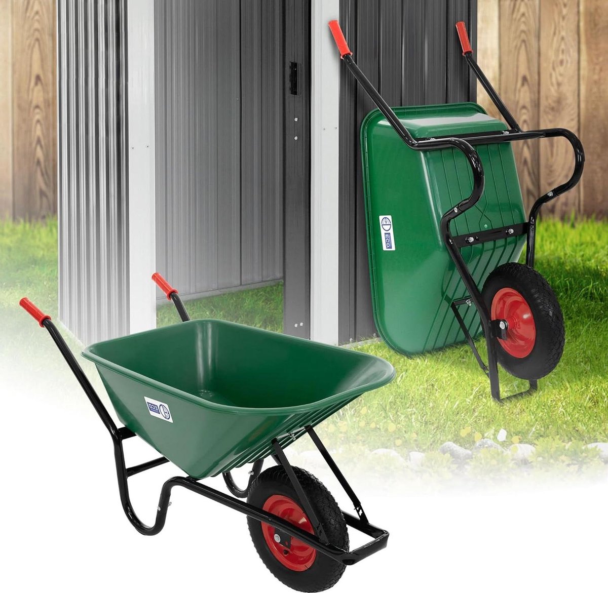 Kruiwagen - Transportkar Tuin - Materiaal Verplaatsen - Robuust PP Bak - 100 Liter - Groen