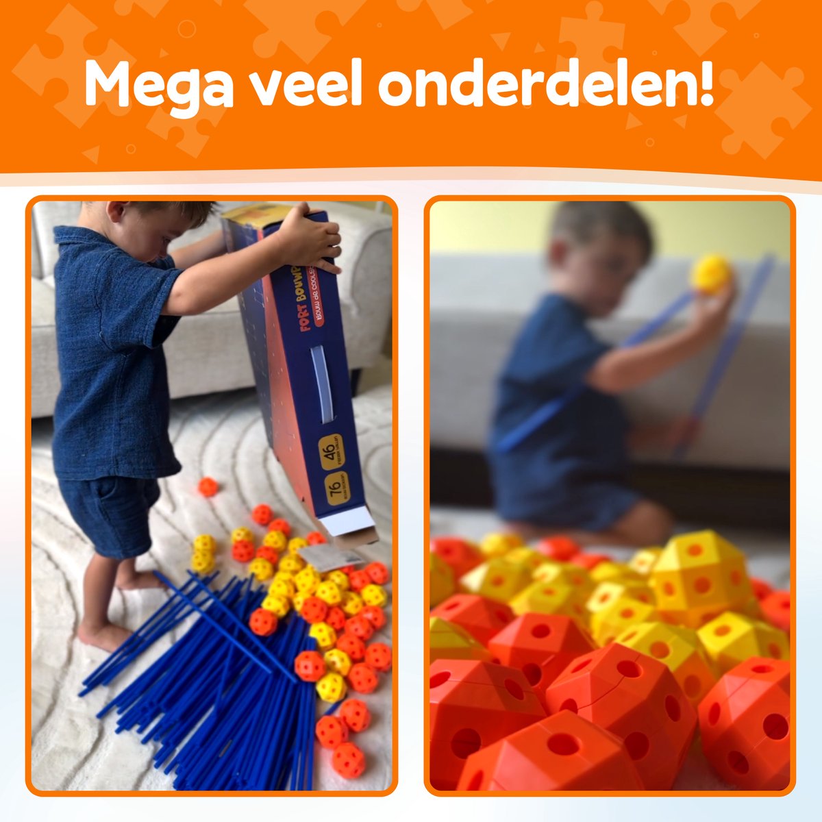 Fort Bouwpakket XXL met 313 Onderdelen - Incl. Opbergzak & E-book - Speeltent - Educatief Speelgoed - Bouwspeelgoed - Hut Bouwen — afbeelding 4