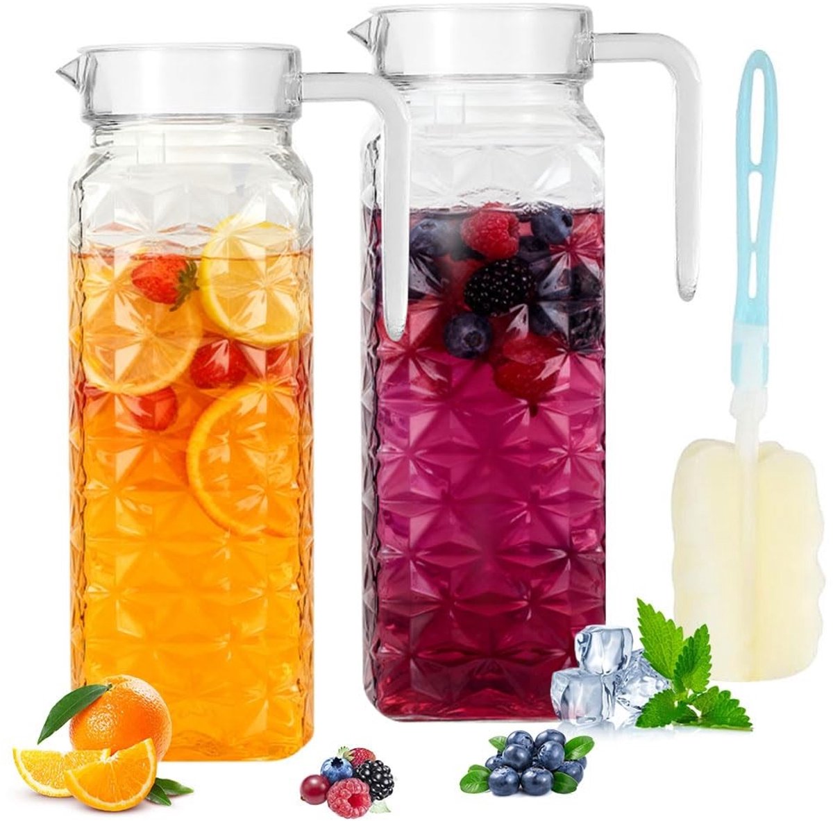 Omgoods - Set van 2 Transparante Waterkaraffen met RVS Deksel