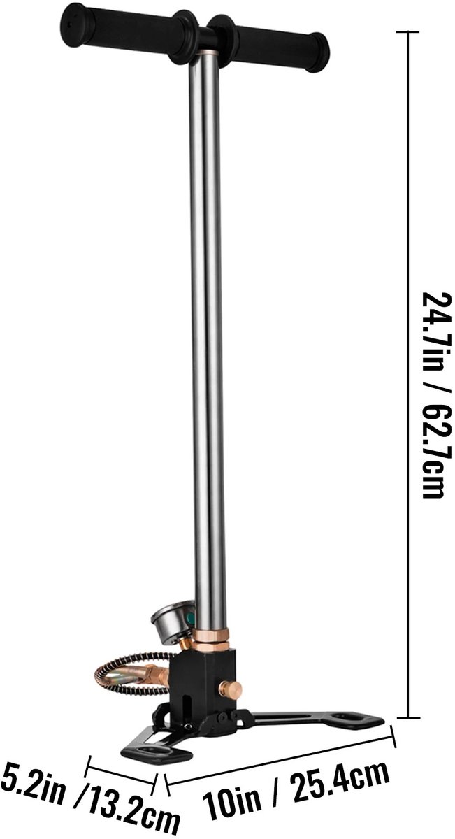 Atlasyx fietspomp - Bandenpomp - Luchtpomp - Handpomp - Opblaaspomp - Drukpomp - 3-traps - 4500 PSI - 50 cm Slang - Silver — afbeelding 2