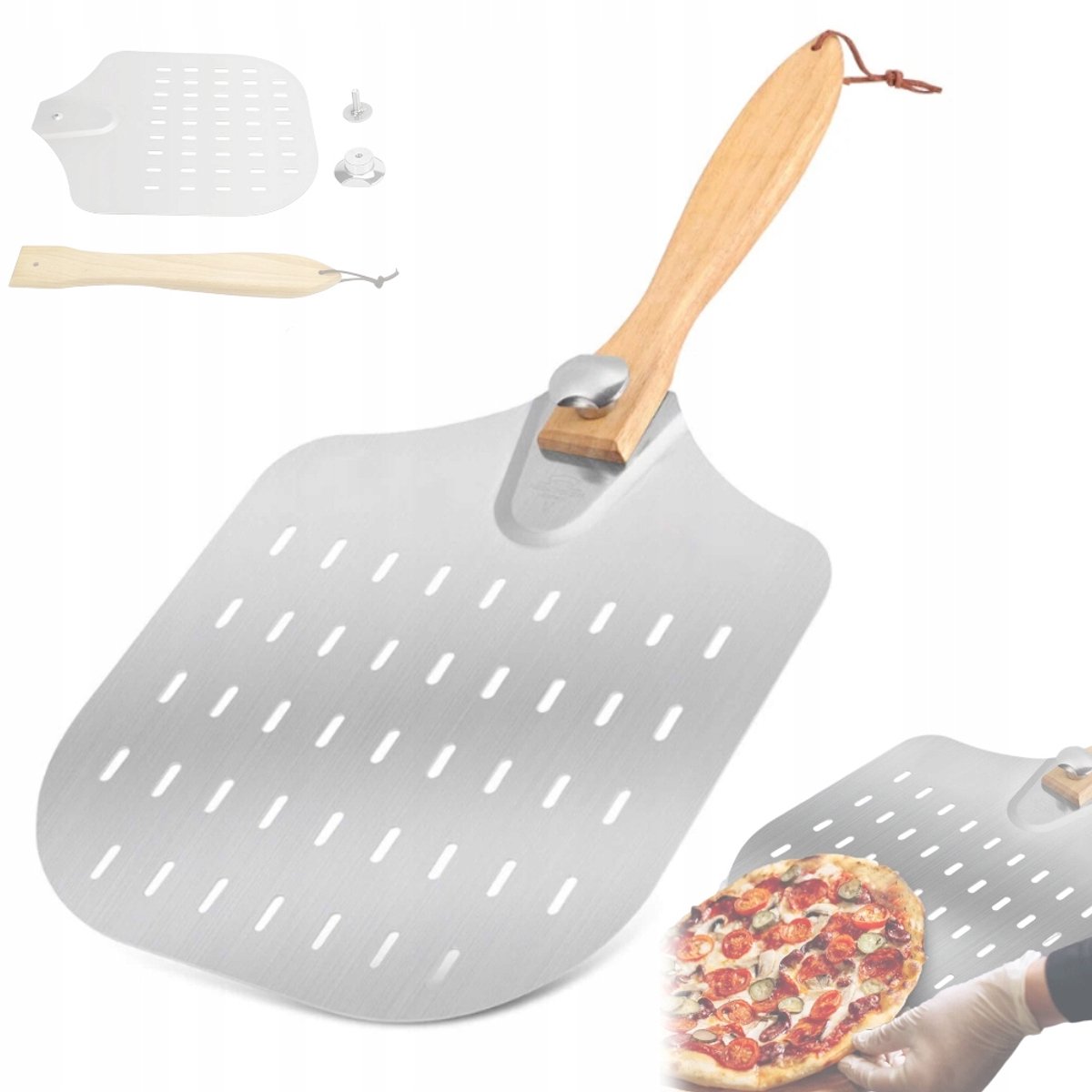 Perforated Pizza Schep - Aluminium met Houten Handvat - 30,5x62 cm