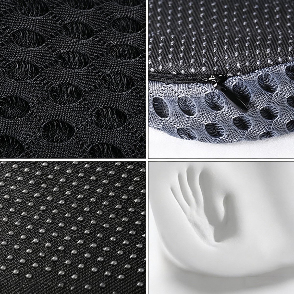 Ergonomisch Kussen Van Traagschuim Met 4D Mesh-Hoes - Antislip Ademend 43,5 x 43,5 cm - Verlicht De Druk Op De Onderrug - Voor Bureau, Auto En Rolstoel - Zwart