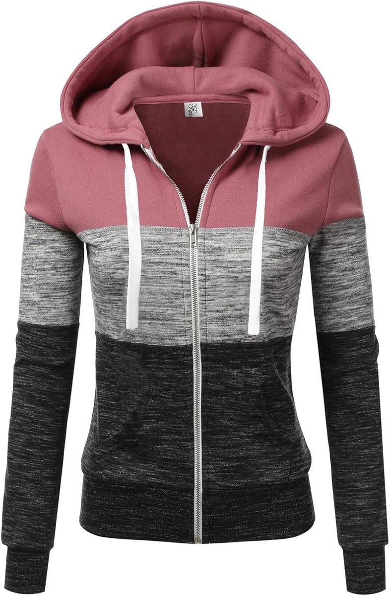Dames-sweatshirt met capuchon, ritssluiting, lange mouwen, met zakken, hoodies, casual, dik, dames-sweatshirt, fleece