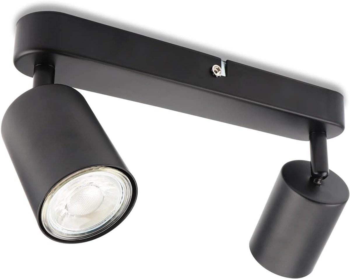 Da LIGHT LED-plafondlamp, 2-lichts, draaibaar en draaibaar, plafondspot, spotlamp, wandspot, GU10 (zonder lamp retro/vintage plafondlamp, 230 V, zwart, voor woonkamer, slaapkamer, keuken