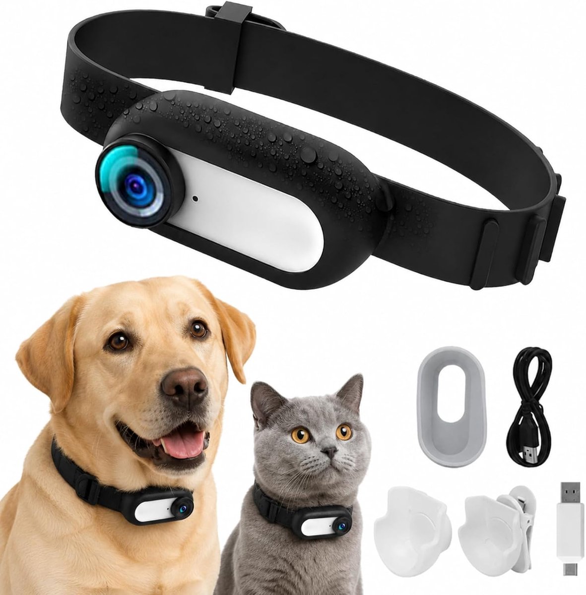 2026 Nieuwe Kattenhalsbandcamera, 1080P 170 ° Groothoek Huisdierhalsbandcamera, HD USB Oplaadbare Verstelbare Huisdiercamerahalsband voor Honden, Katten