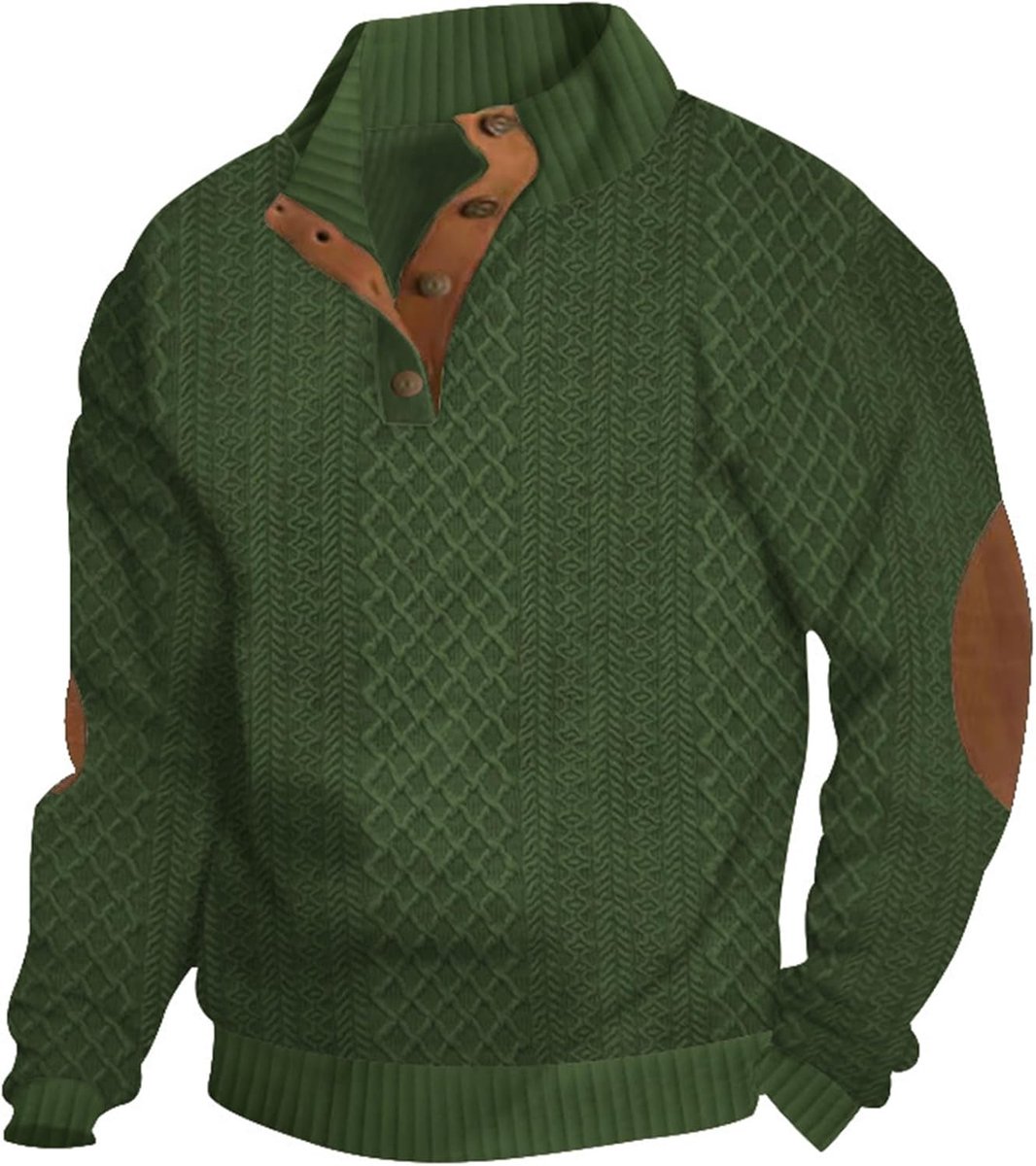 Jacquard-sweatshirt voor heren, lange mouwen, licht, met knopen, opstaande kraag