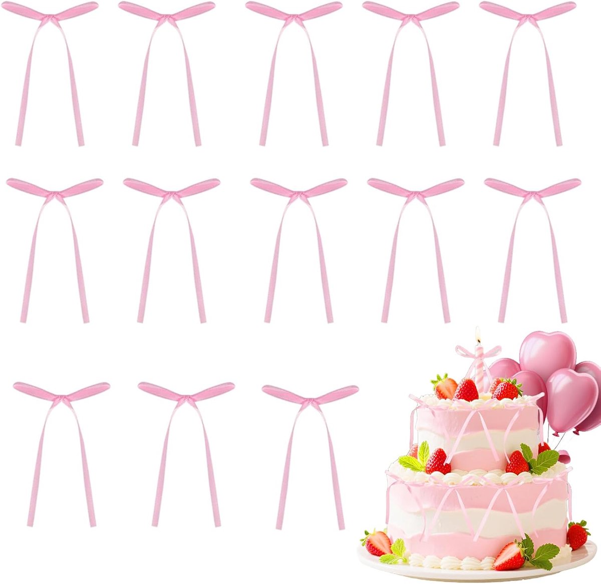 30 Stuks Roze Strikken Taarttoppers, Lichtroze Strik Taarttoppers Strik, Roze Strikken Taartdecoraties, Strikken Decoraties voor Verjaardag Bruiloft Verjaardag Babyshower Taartdecoraties