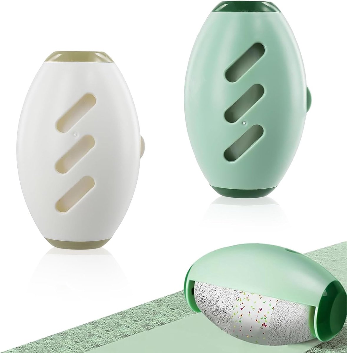 2 stuks pluisroller, herbruikbaar, wasbare pluisroller, kleding, draagbare herbruikbare pluisrollerbal, lichtgroen en wit, voor kleding, haar, vuil