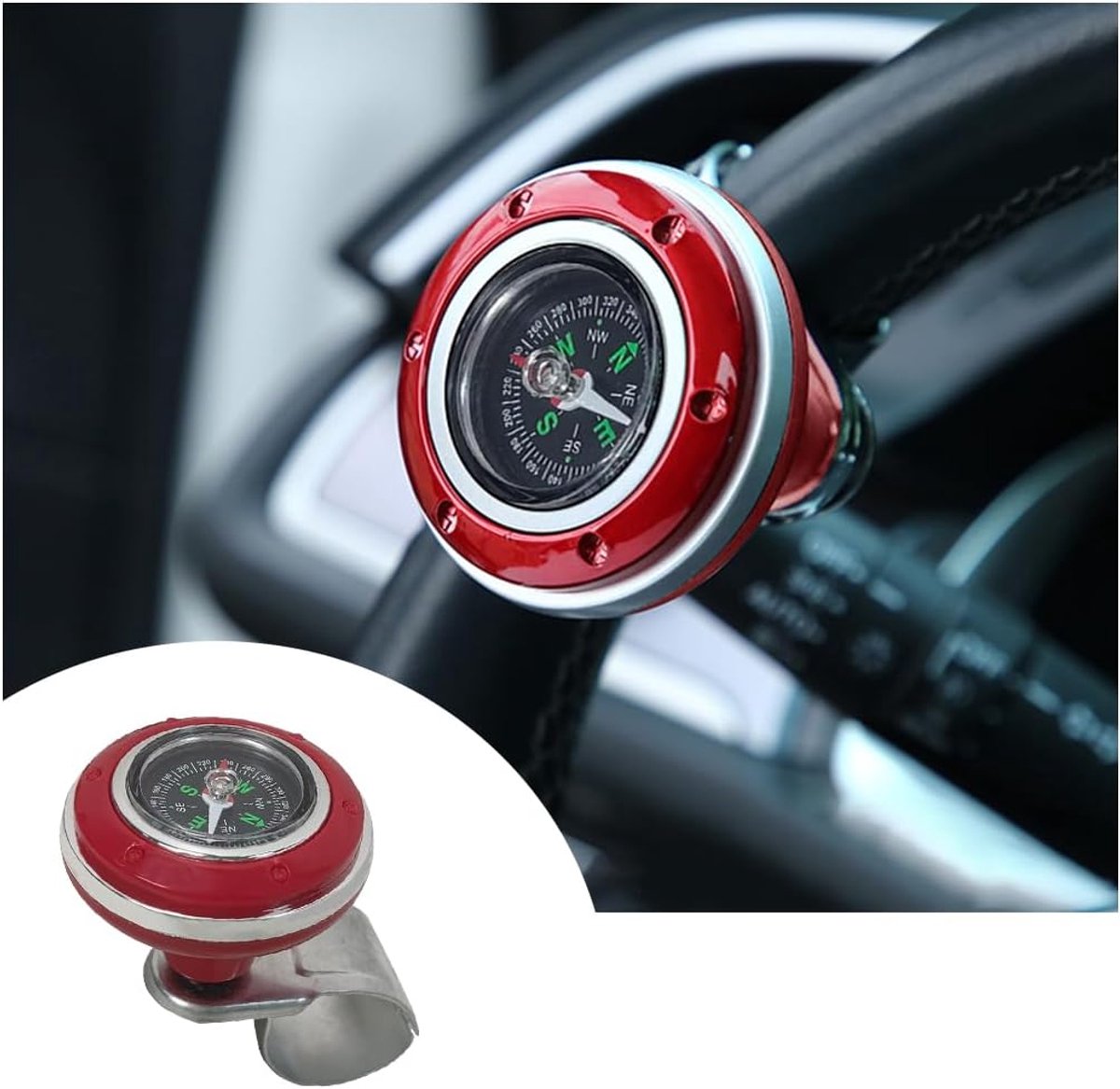 Auto stuurknop stuurgreep bal voor auto's, stuurknop voor auto stuurwiel hulpknop, universele auto stuurknop stuurwiel draaiknop spinner handvat knop stuurgreep bal bal bal (rood)