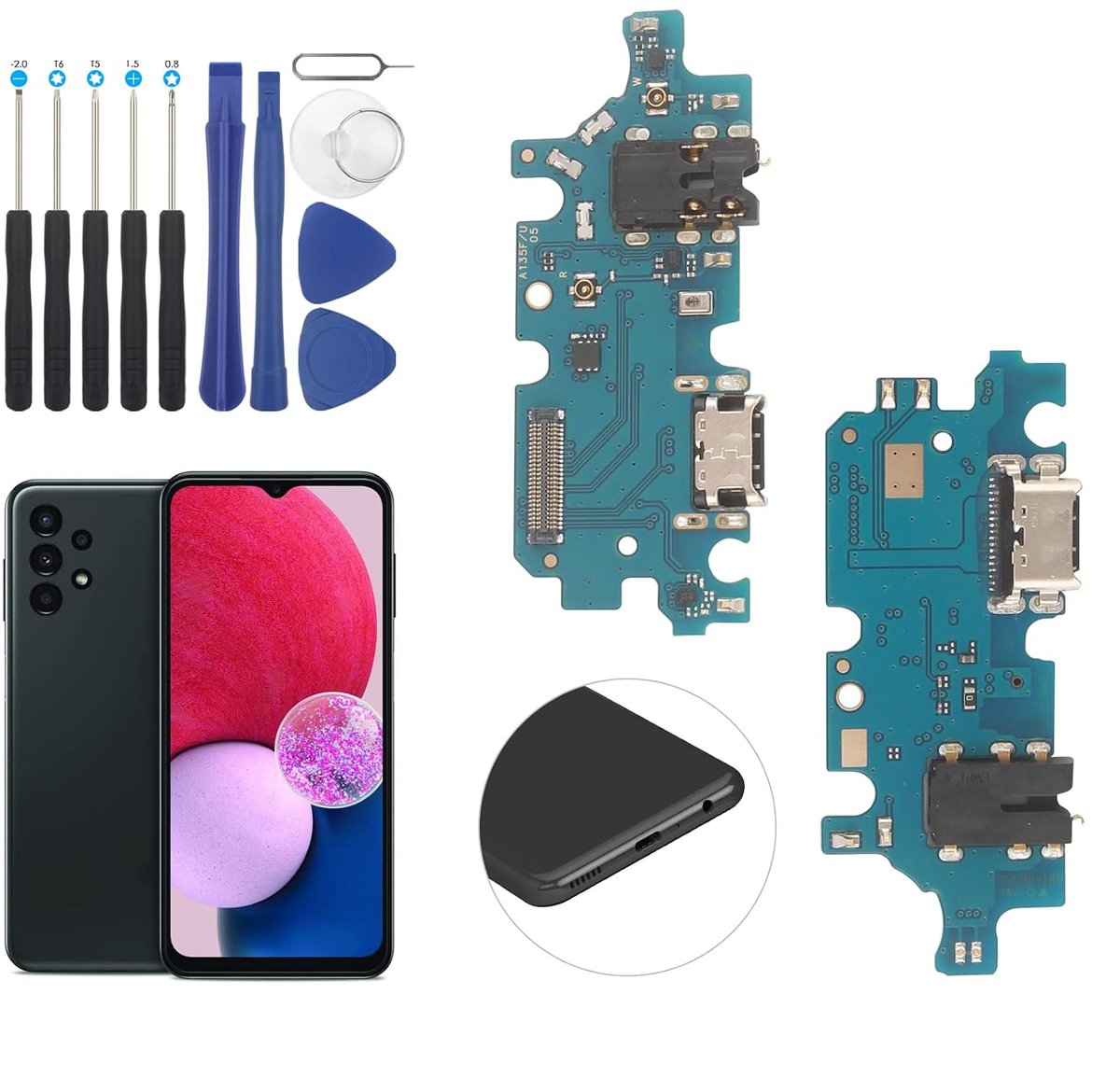 Oplaadaansluiting voor Samsung Galaxy A13 4G A135F, vervangende oplaadpoort, compatibel met Samsung Galaxy A13 4G dockconnector met reparatie-flexkabel met gereedschap