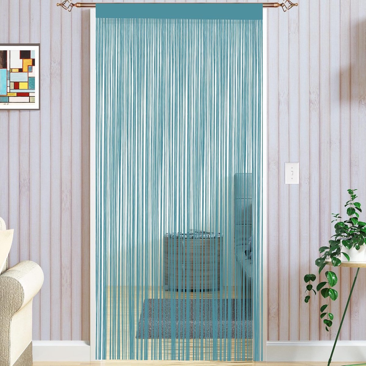 Koorddeurgordijnen, vliegengordijn voor raamdecoraties, woonkamer, deuropeningen, eenvoudige slierten, blauw, 90 x 200 cm