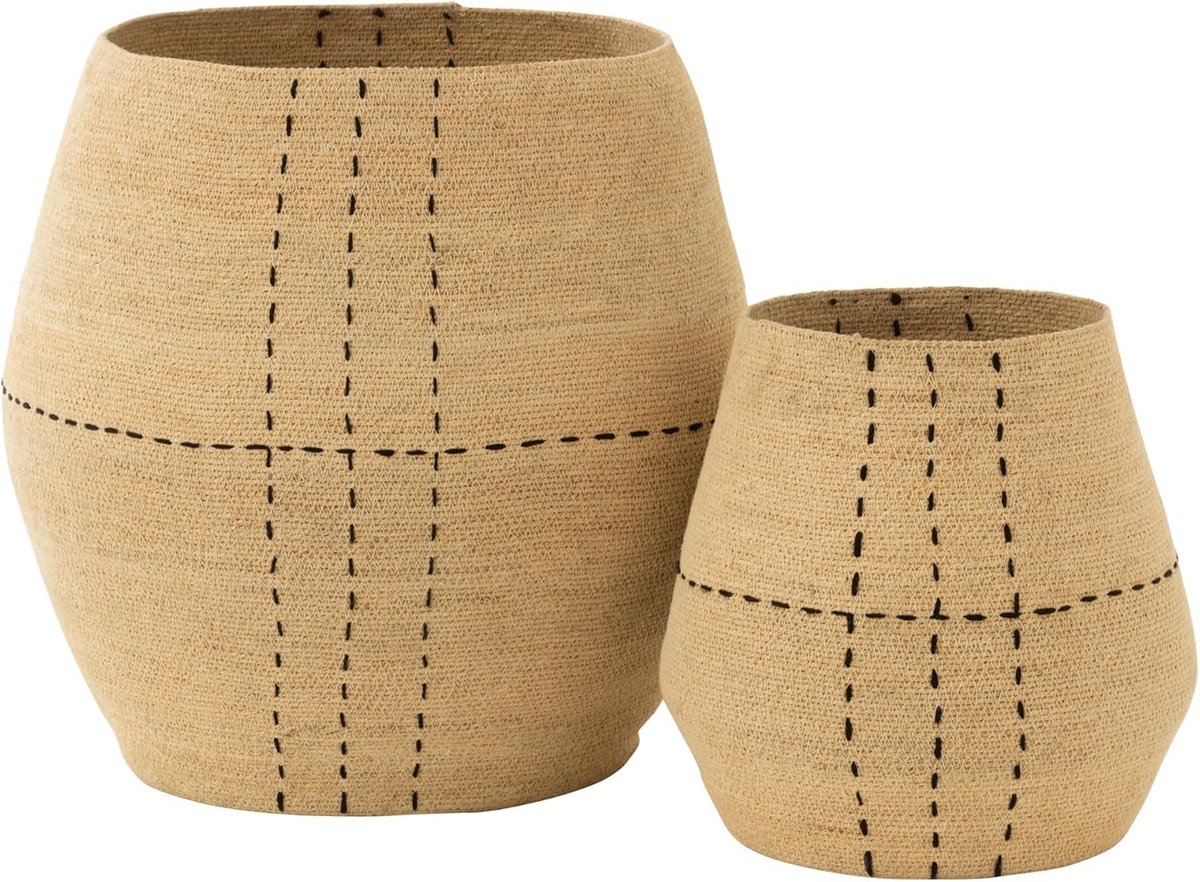 Set Van 2 Mand Stippellijnen Zeegras Naturel/Zwart
