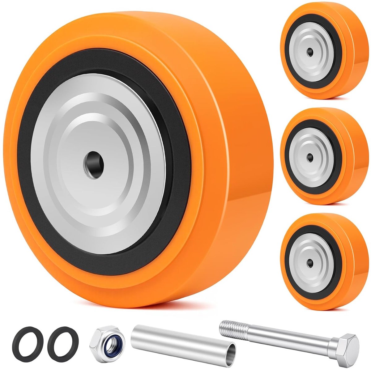 Reservewiel voor zware belasting, polyurethaan op polyolefine dubbele kogellagers, transportwielen 1800 kg draagkracht, 12,7 mm boring, inclusief stofbescherming voor apparaat, grote