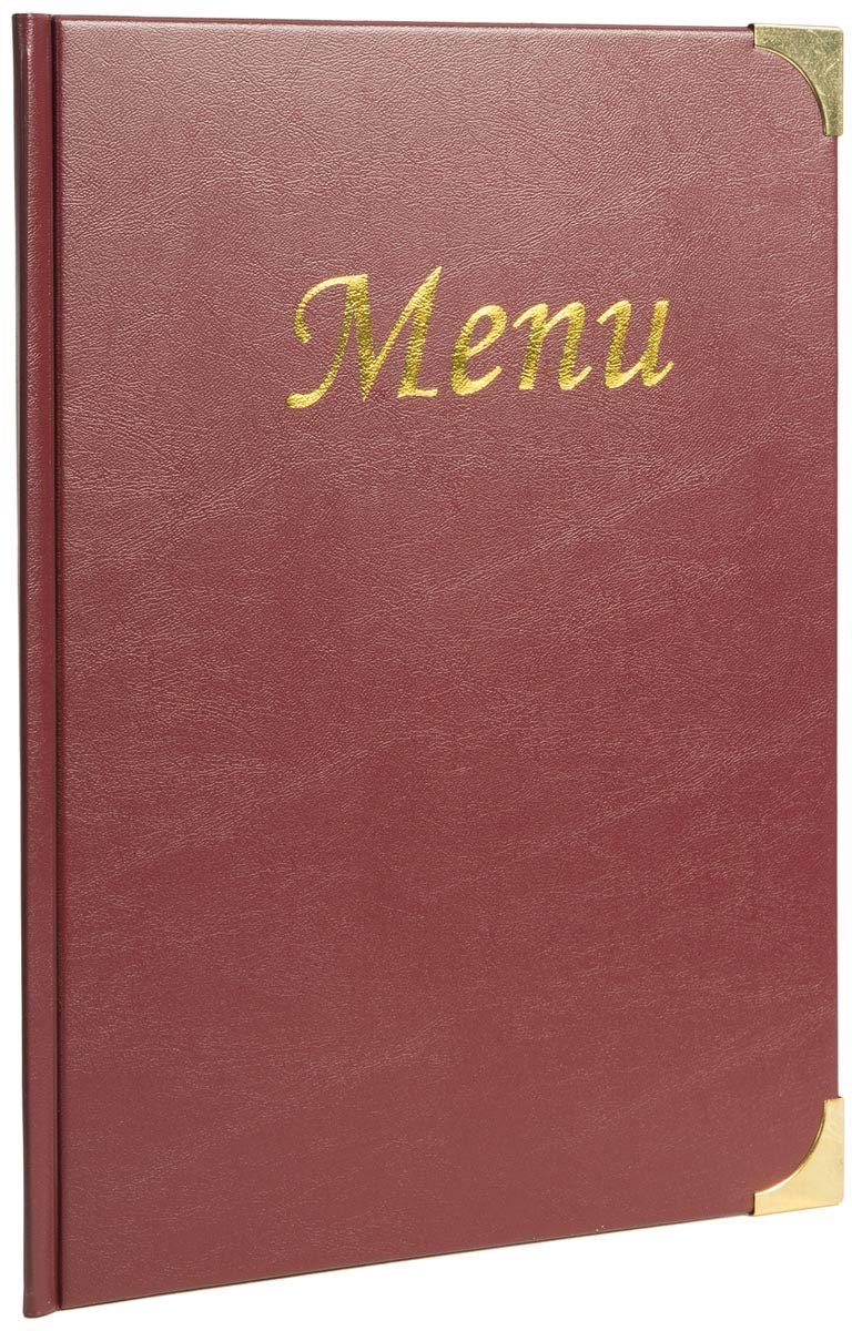 Menu Basic, DIN A4 formaat, wijnrood, met 4 vaste bijlagen voor 8 pagina's, PVC en lederlook, robuust, klassiek, gemakkelijk te reinigen, 31,5 x 24 x 1 cm