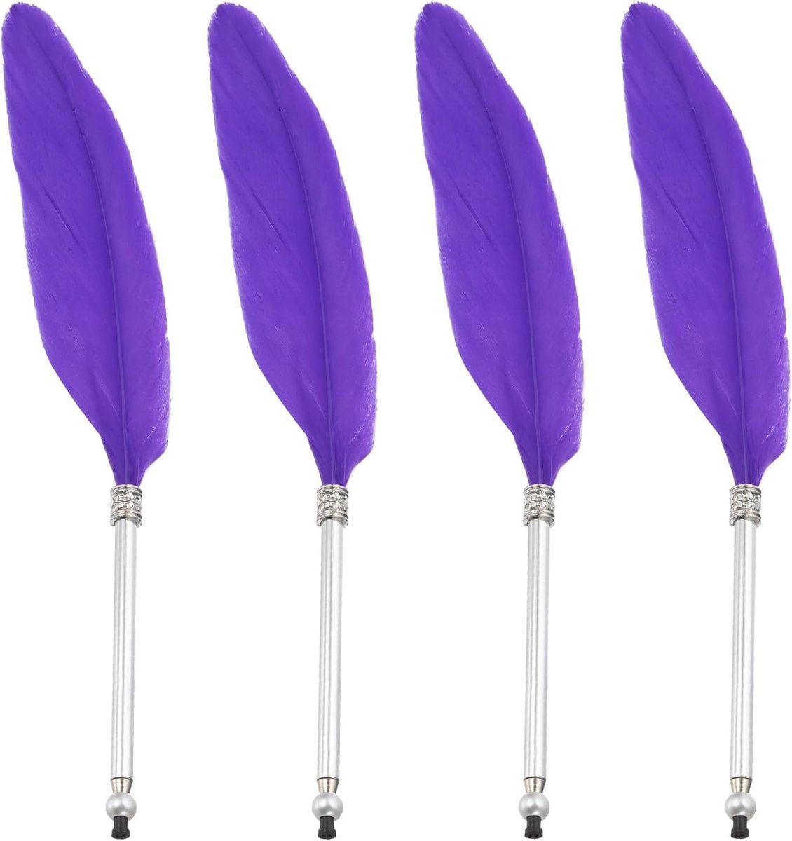4 stuks veren balpen, pluizige vintage inkt ganzenveer verfijnde vergulde staaf ganzenveer voor kalligrafie schrijven handtekening gast huwelijkscadeau, paars