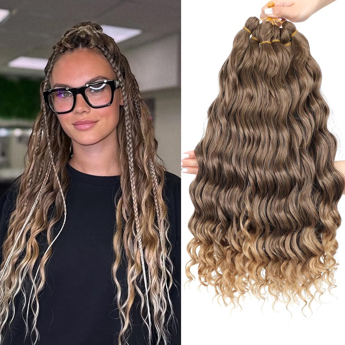 Hair Braiding Wave Crochet Braids voor vrouwen (T4/27#, 50 cm, 6 stuks)