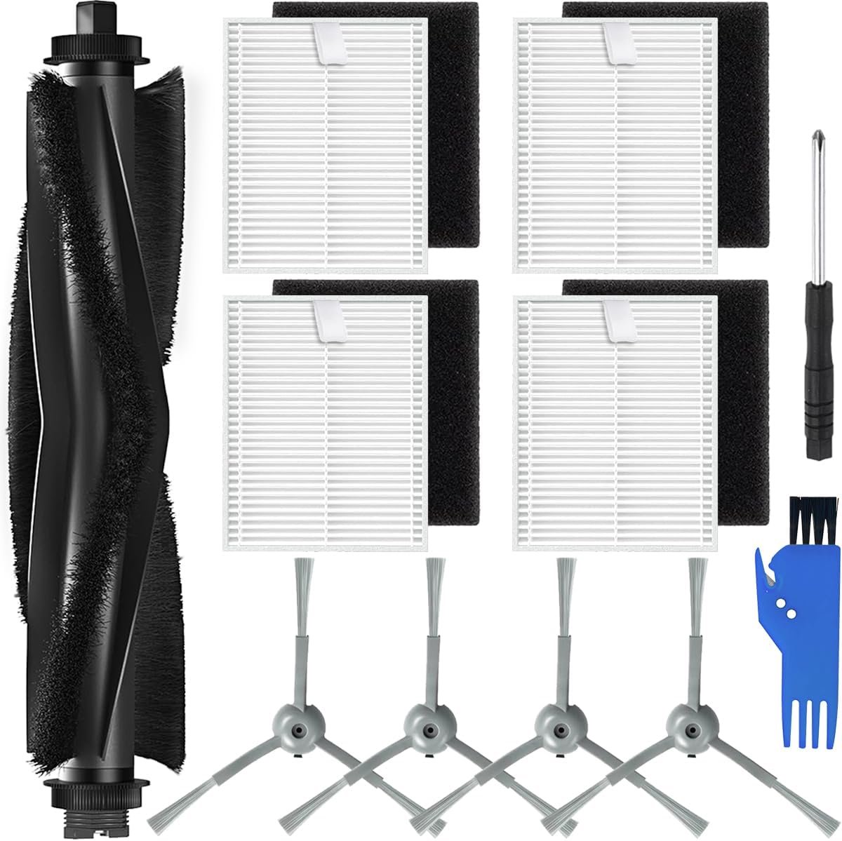 Part Kit for Eufy L50/ L60/ L60 SES/ L50 SES Robot Vacuum Cleaner Accessories, 1 x Main Roller Brush, 4 x Side Brushes, 4 x HEPA Filters Spare Part (9 Packs)