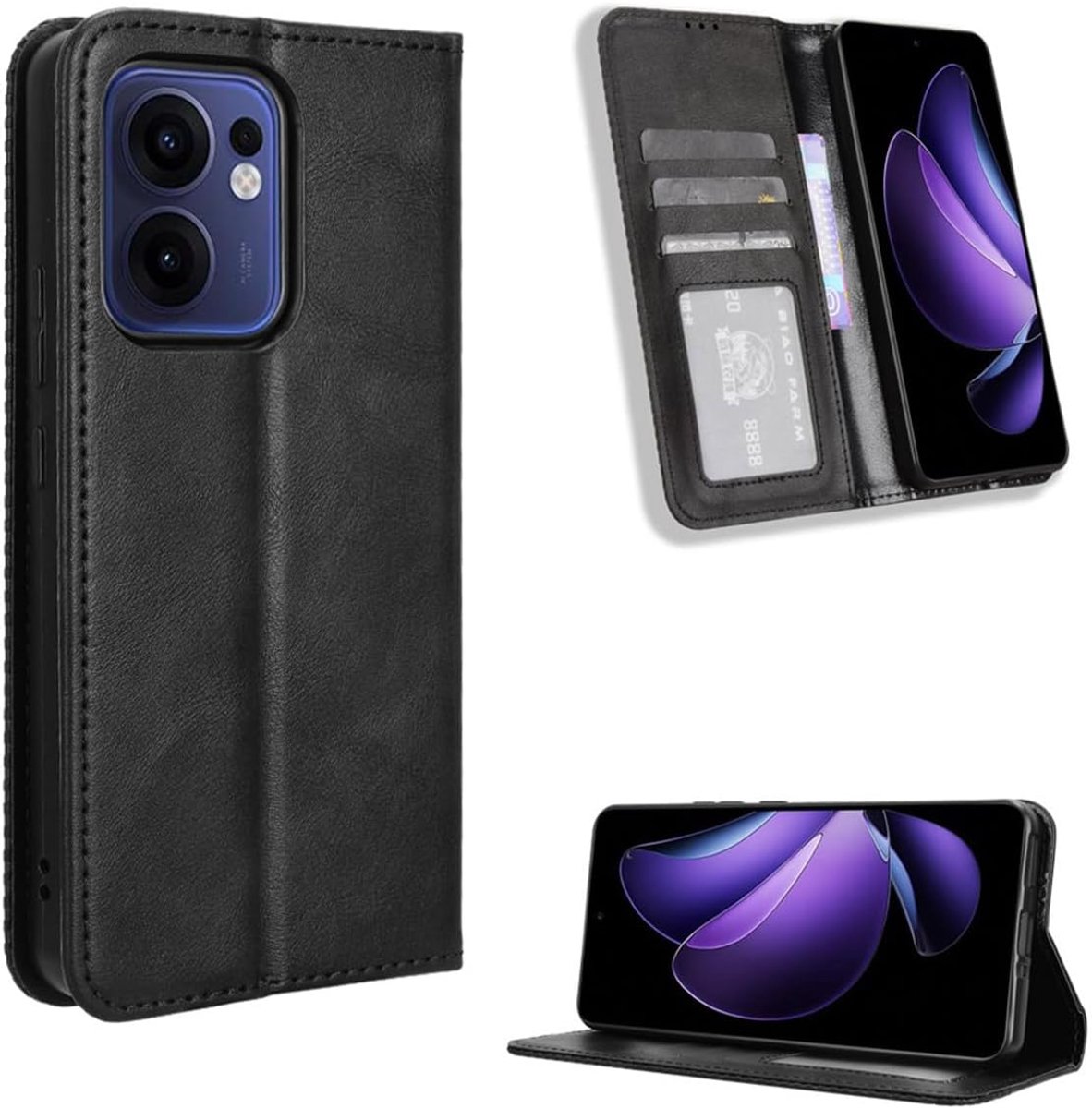Portemonnee-hoesje voor OPPO Reno13 F 4G / Reno13 F 5G (Reno 13F), premium lederen magnetische sluiting, fliphoesje, slank, schokbestendig standaardhoesje voor OPPO Reno13 F 4G / Reno13 F 5G