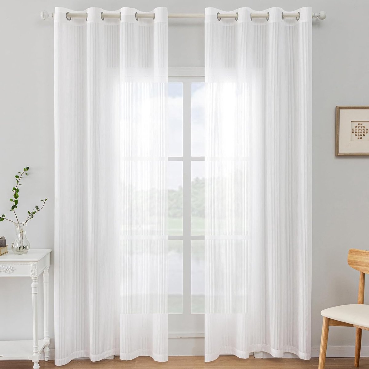 Gordijn Set van 2, 140x200cm, Binnengordijnen Moderne Woonkamer Gordijnen, Transparant Eyelet Gordijn, Keuken Balkon Raamgordijnen, Wit