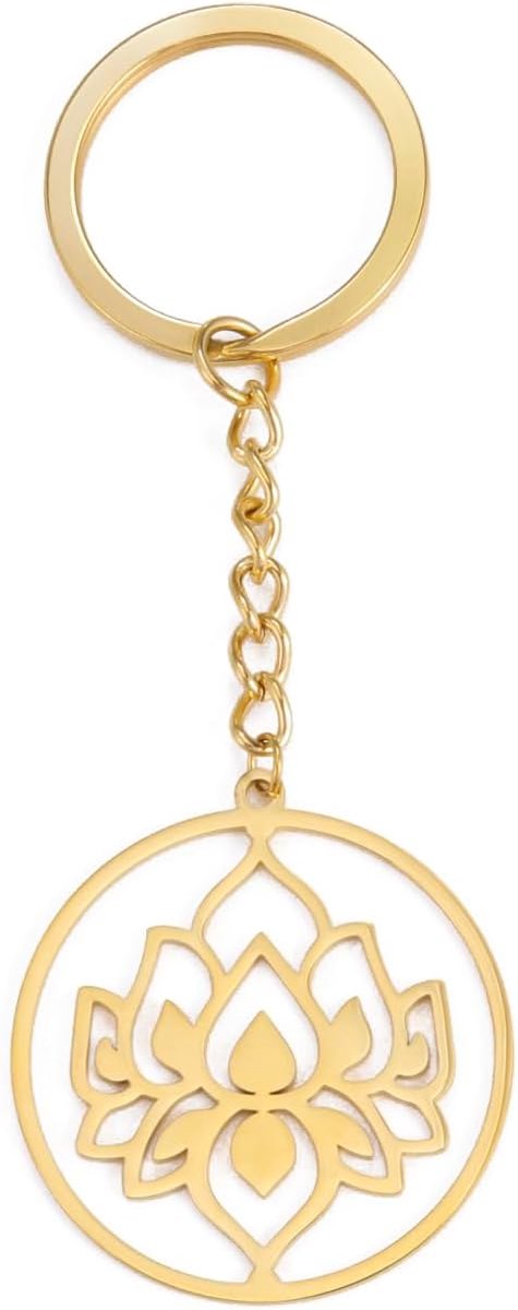 Kkjoy Lotus Charms Sleutelhanger Roestvrij Staal Lotus Bloem Yoga Symbool Boeddhisme Unalome Sleutelhanger Portemonnee Tas Accessoires Geschenken voor Vrouwen Meisjes