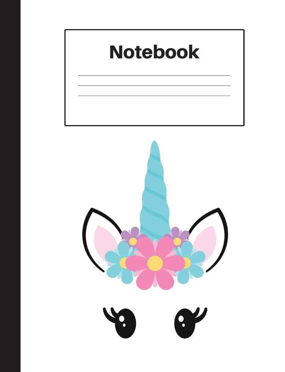 Unicorn Pink Flower, Handwriting, Notebook Home Office School Student Teacher Homeschool, 7.4 x 9.7 in, 200 pages for kids, school, home, students, teachers