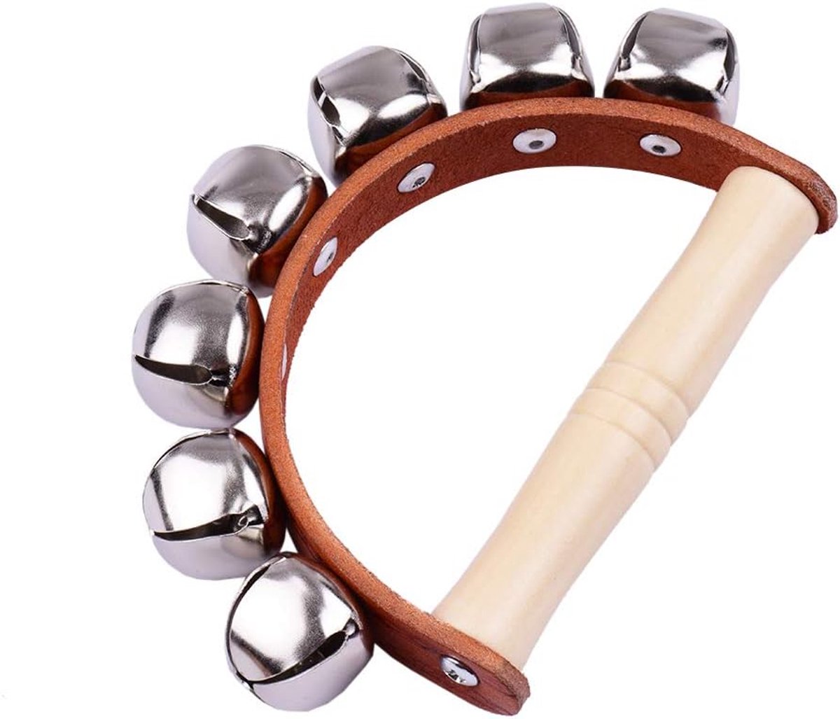 Tamburin Hand Jingle Glocken Holz Handschlitten Bells Schulschktell Ring Glocken Schlaginstrument Instrument (M)