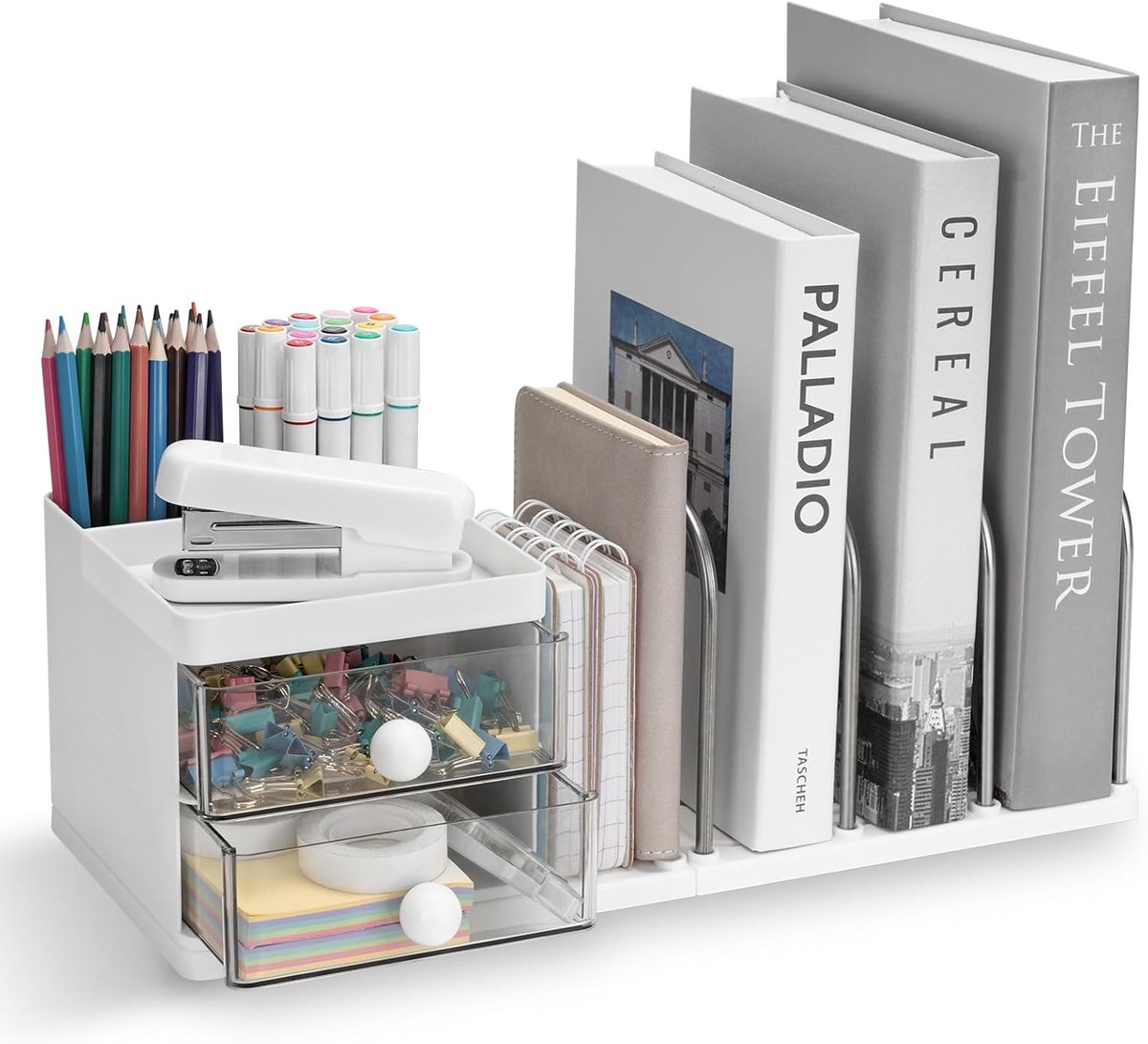 Bureau-organizer met opbergvak, veelzijdige bureauplank voor kantoorbenodigdheden, grote bureauorganizer voor schoolmateriaal (wit)