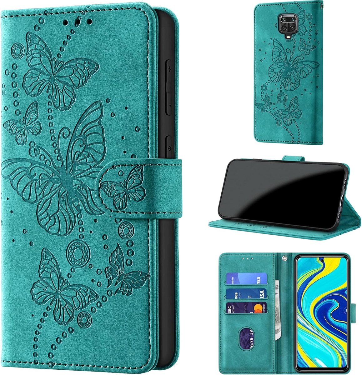 Beschermhoes voor Xiaomi Redmi Note 9S/9 Pro, bordeauxrood | RFID-blokkering, Premium PU-leer, Kaartsleuven, Standfunctie, Portemonnee-ontwerp