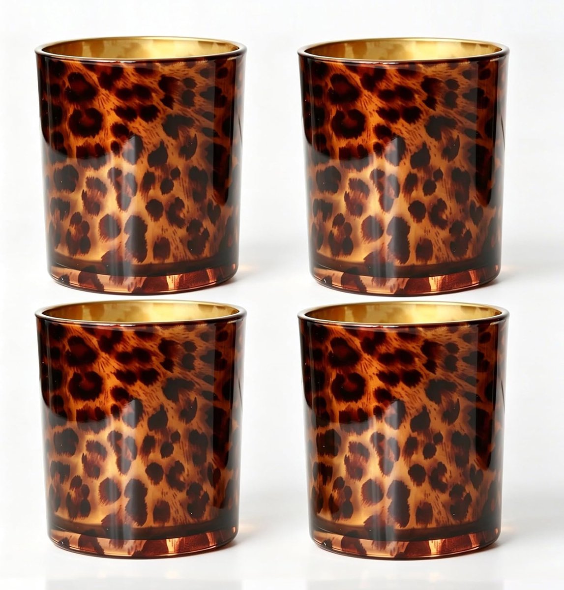 Luipaard deco kandelaar set van 4 votive theelichthouder amber | Luipaarddesign: elegante cilindervormige kandelaar voor een gezellige sfeer in de kamer