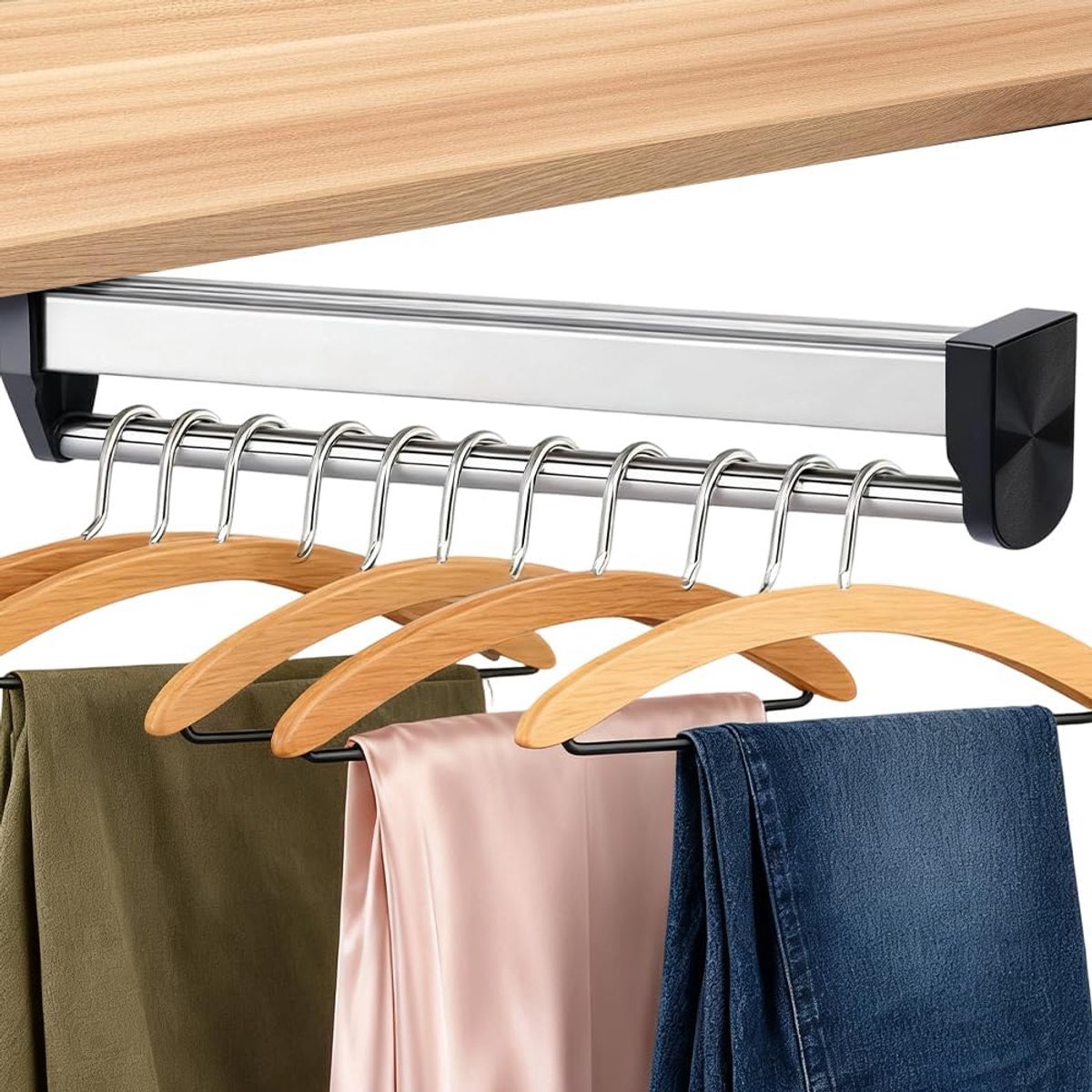 Kledingstang voor het uittrekken van de kleerhangers, verstelbare kledingkast, telescoopstang, kledingstang, kledinghanger, 292 mm, zwart