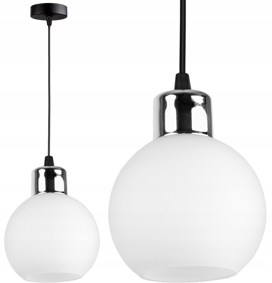 Glazen Hanglamp Zwart met Chroom - Modern Design Plafondlamp E27