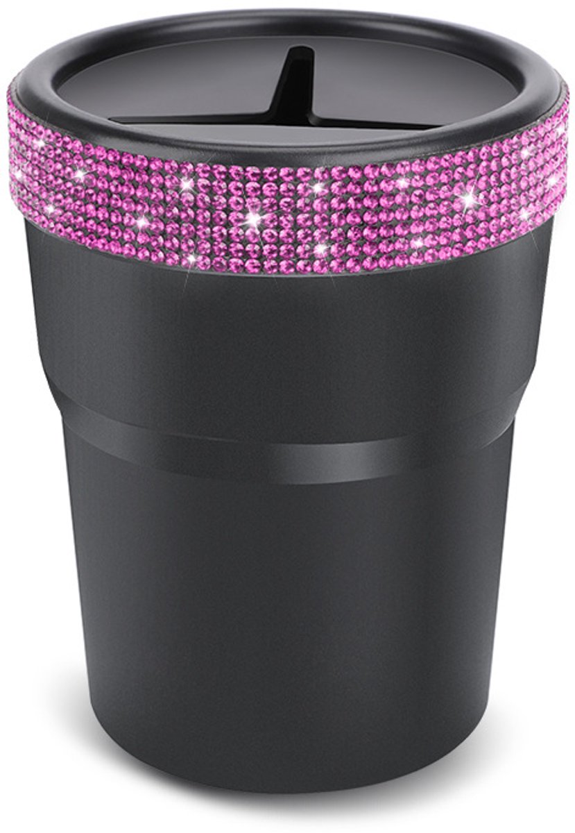 Autoprullenbak - Mini lekvrije autoprullenbak - Compact autoaccessoire-Roze diamanten