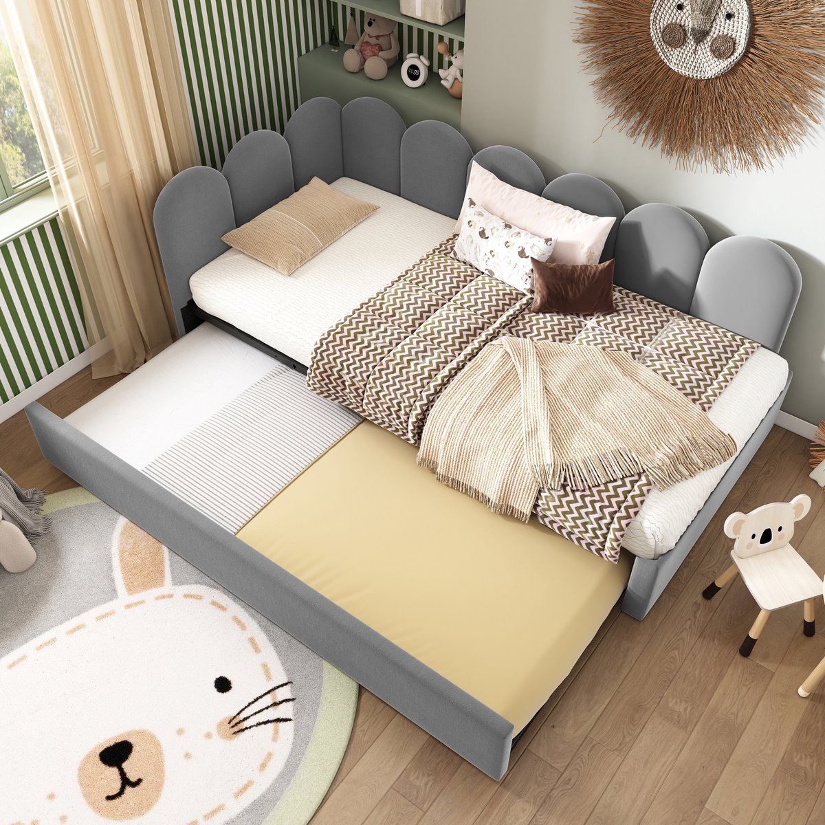 Bedbank - 90x200 Cm - Bed - Met Lattenbodem - Met Opbergruimte - Grijs - Zonder Matras