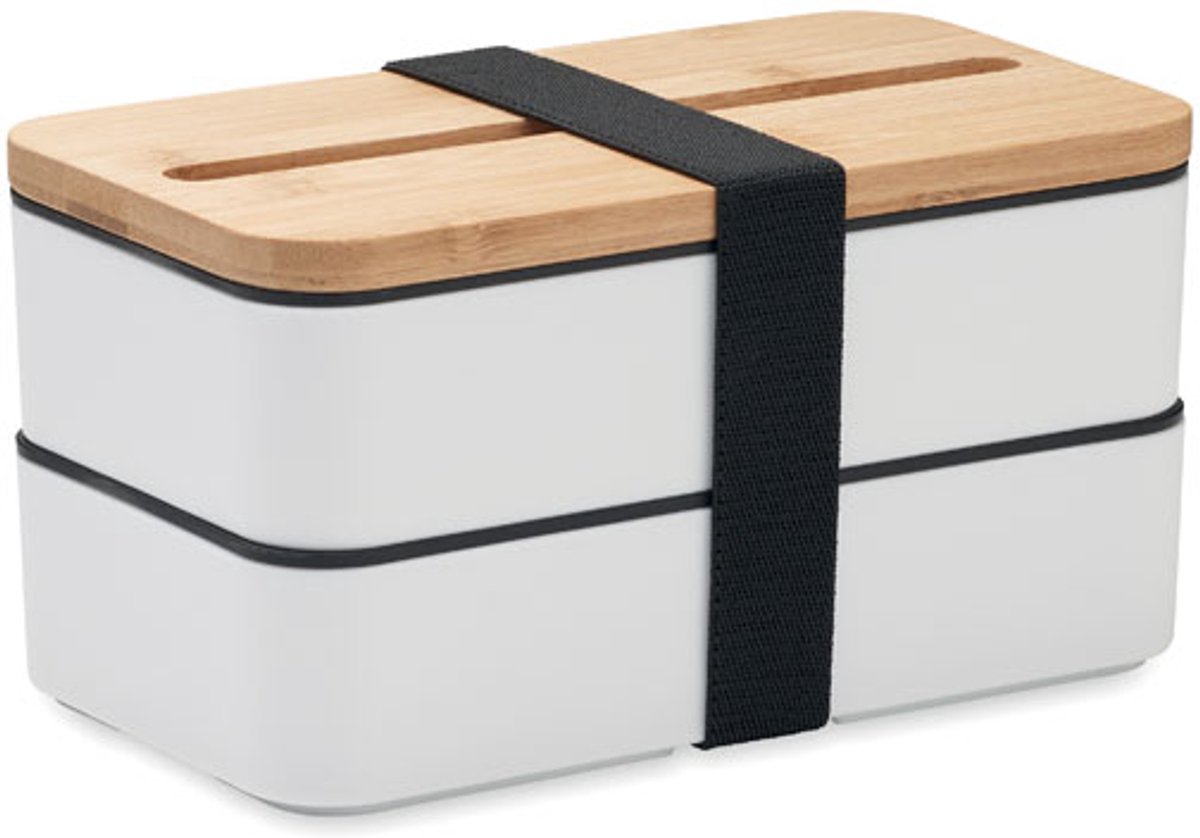 Gerecycled PP lunchbox met twee compartimenten en verwijderbaar tussenschot. Wit