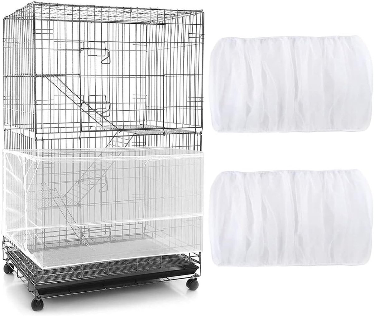 Vogelkooi-afdekking, Extra Grote Vogelkooi Zaadvanger, Papegaaien Trekkoord Vogelvoer Kleine Dieren Net, Afdekking Rok Bewaker voor Ronde Vierkante Kooien, 2Stuks, Wit