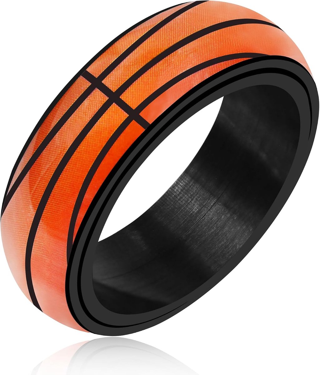 Titanium Staal Stress Verlichtende Angst Draaien Vrij Atleet Sport Liefhebber Ring - Basketbal/Amerikaans Voetbal/Voetbal/Baseball Patroon Roterende Spinner Fidget Band Ringen 8mm