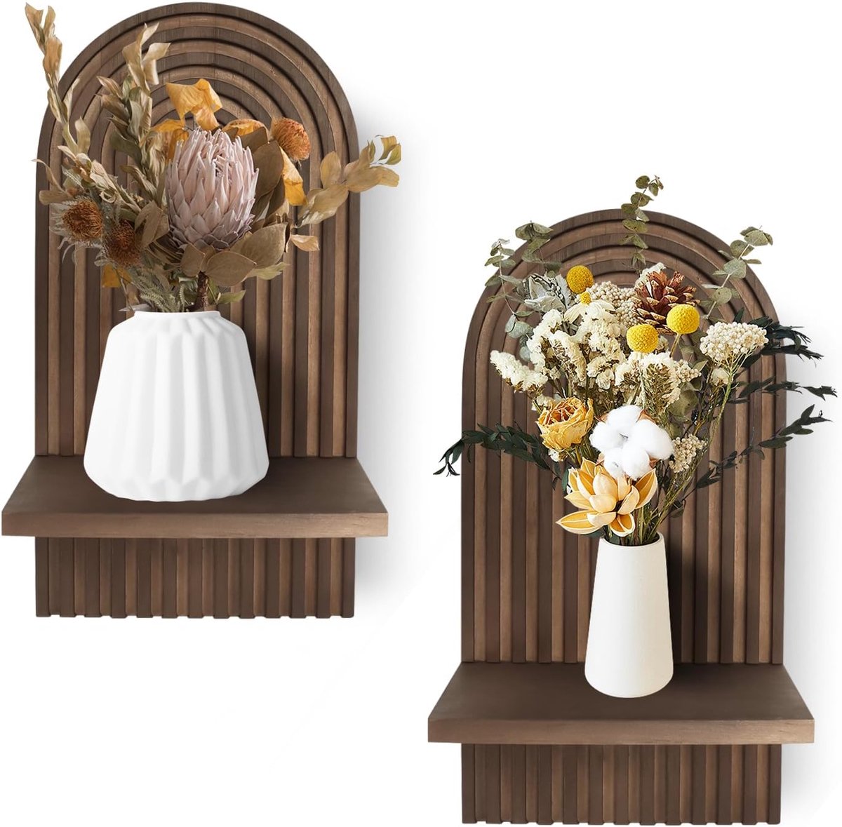 2 stuks houten wandplanken, boho-wanddecoratie: wanddecoratie van hout, kinderkamer, wandrek, woonkamer, slaapkamer, kleine plantenstandaard (zwart)