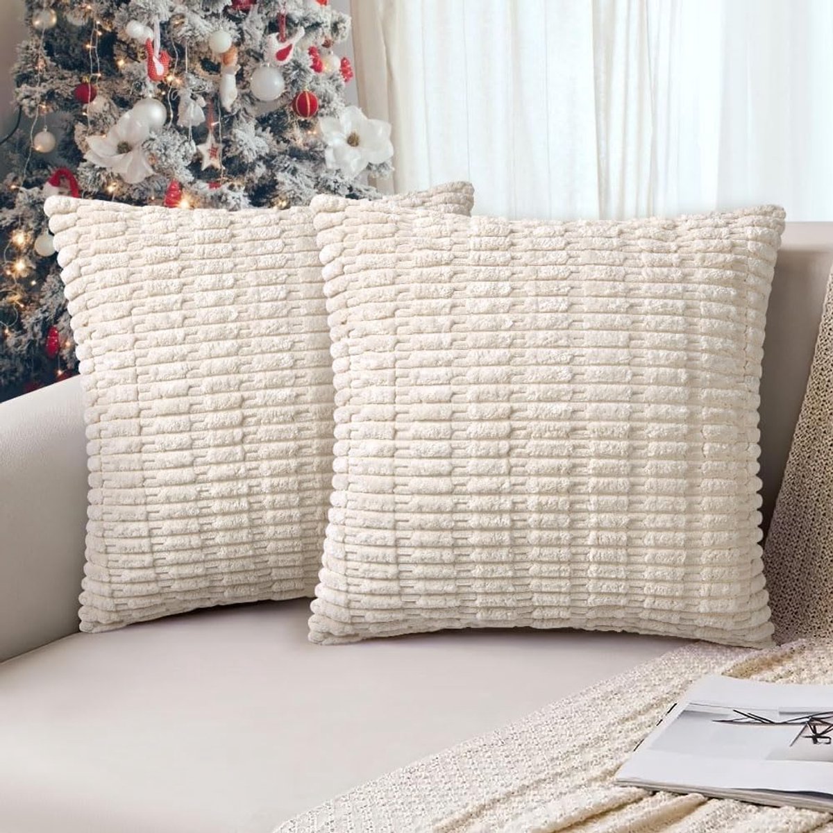 Kussenslopen, corduroy kussenhoezen, 40 x 40 cm, corduroy, kerstdecoratie, moderne boho-decoratie, zachte sierkussenhoezen, kussens voor bank, stoel, slaapkamer, beige-B