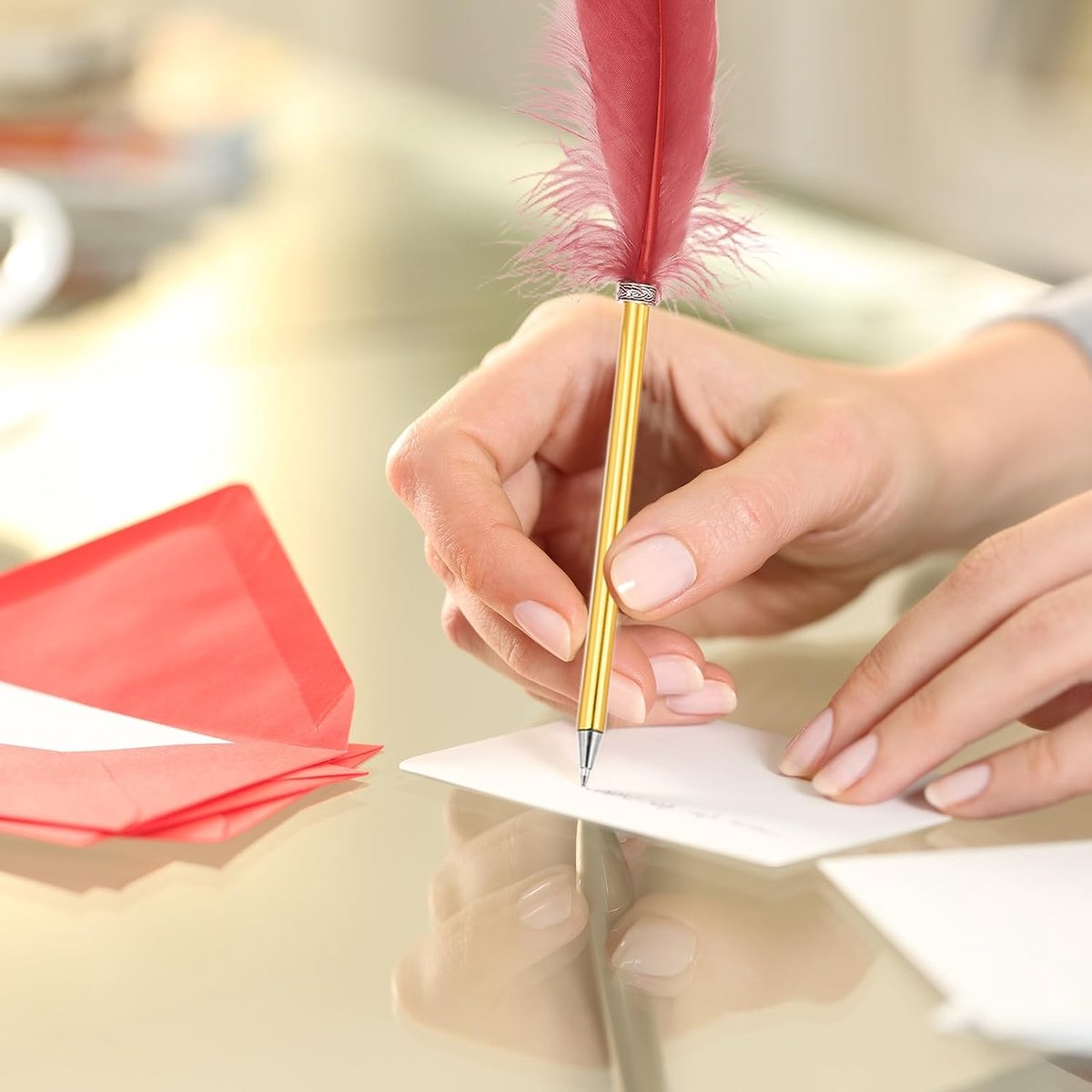 Balpennen Bulk, Metalen Houder Zwarte Inkt Vintage Quill Schrijfpennen voor Kantoor Bruiloft Handtekening, Rood