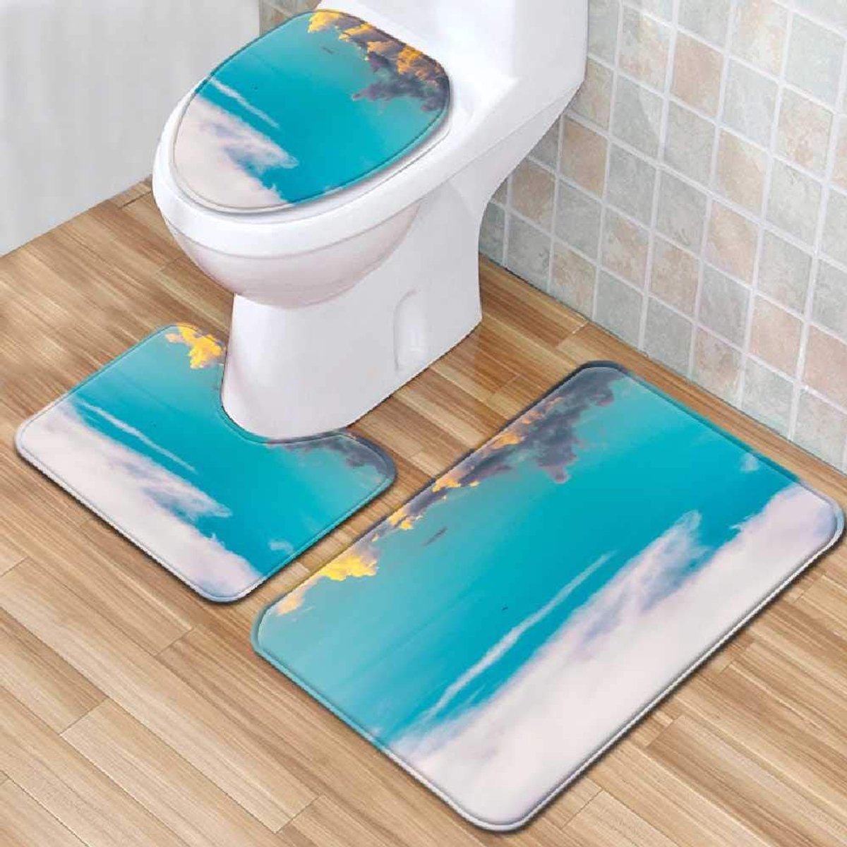 Anti-slip Badkamer Mat, Vloermat Badkamer 3-Delige Set Tapijt, Douchemat Badkamer Stoelkussen, Badmat 50cmx80cm