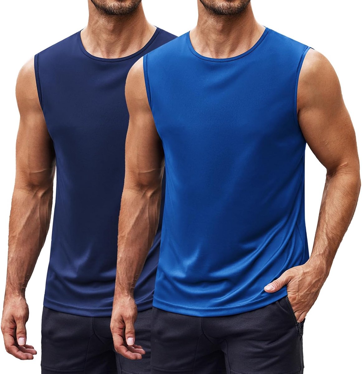 Trainingstanktop voor heren, UPF 50+, sneldrogend, mouwloos, zwemshirt, voor sportschool, spieren, sportieve zomerstrand-T-shirts, 2 stuks
