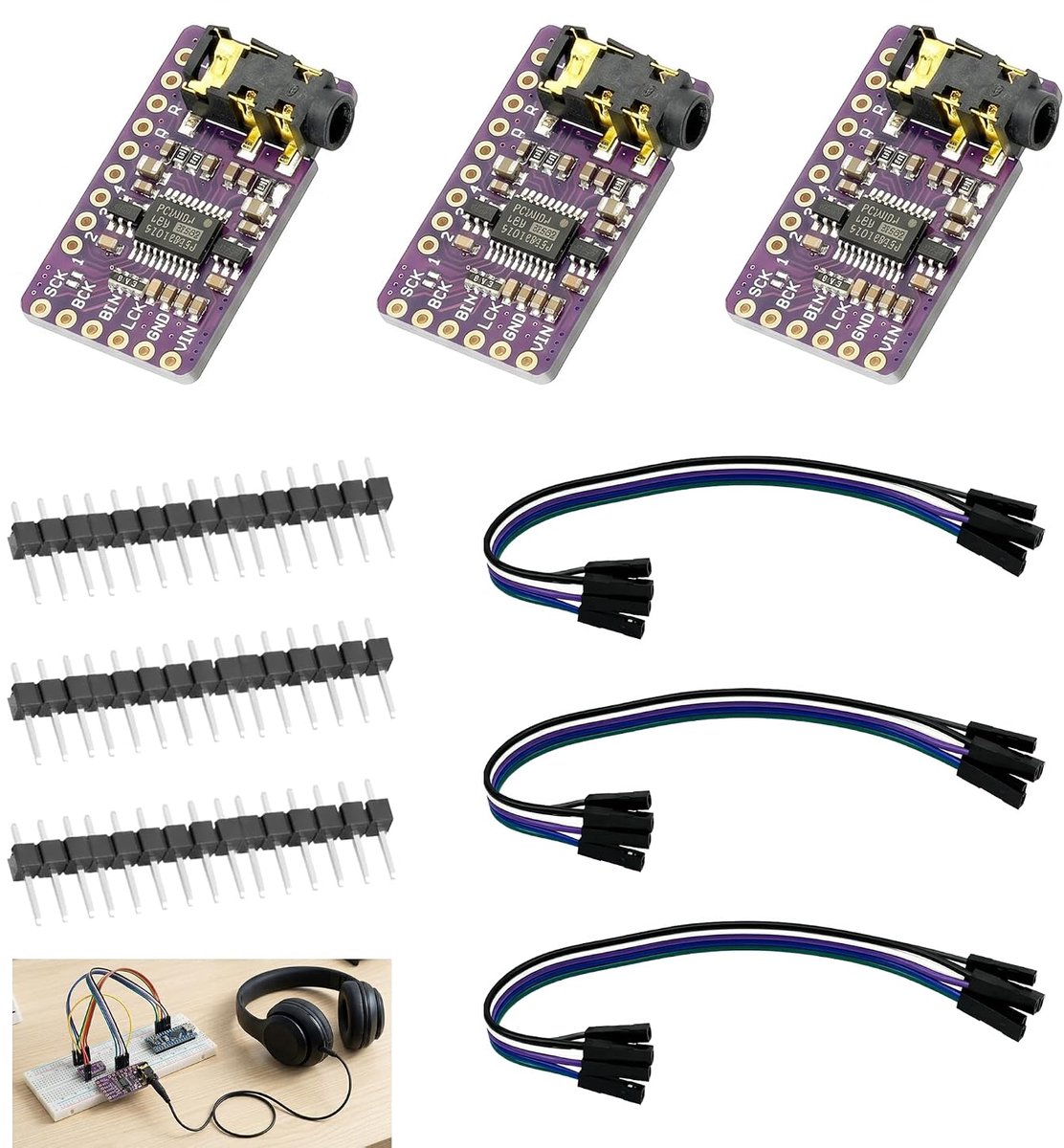 Set van 3 DAC-modules PCM5102 I2S, Pcm5102 audio-decoder voor Arduino, digitale naar analoge stereo, hifi-decodermodule met 3,5 mm jack-uitgang, voeding 3,3 V-5,5 V