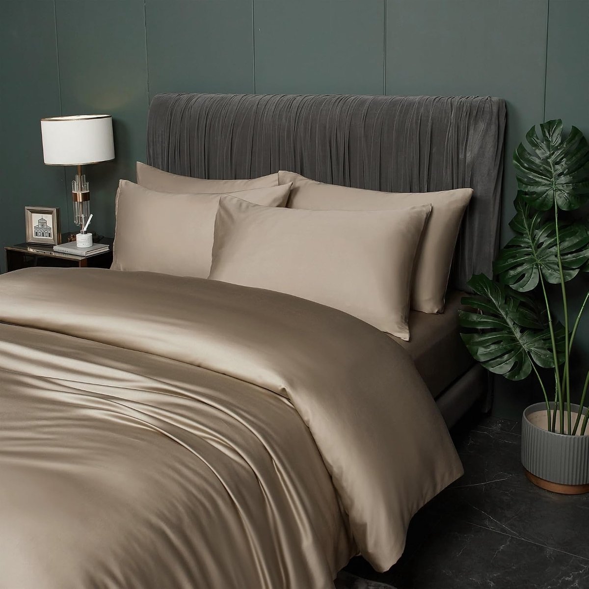 Beddengoedset Bruin 200x220cm zomer beddengoedset Taupe Khaki effen bamboevezel dekbedovertrek ademend en koel Zachte tweepersoons dekbedovertrek met ritssluiting en 2 kussenslopen